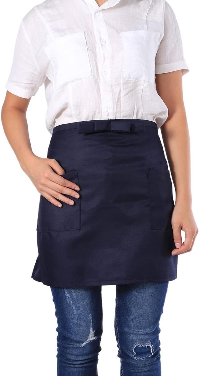 Korte Schort met Strik, Unisex Halflang Schort van Polyester met Pocket voor Bediening en Koken