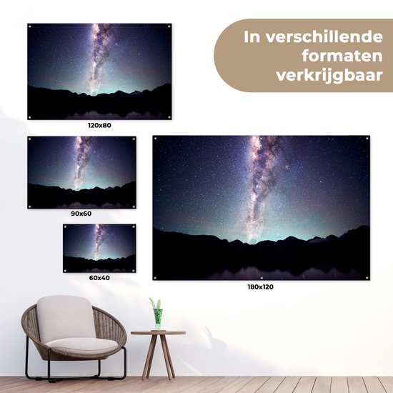Tuinposter 120x80 cm - Tuindecoratie Heelal - Melkweg - Sterrenhemel - Jongens - Meisjes - Kinderen - Poster voor in de tuin - Buiten decoratie - Schutting tuinschilderij - Tuindoek muurdecoratie - Wanddecoratie balkondoek