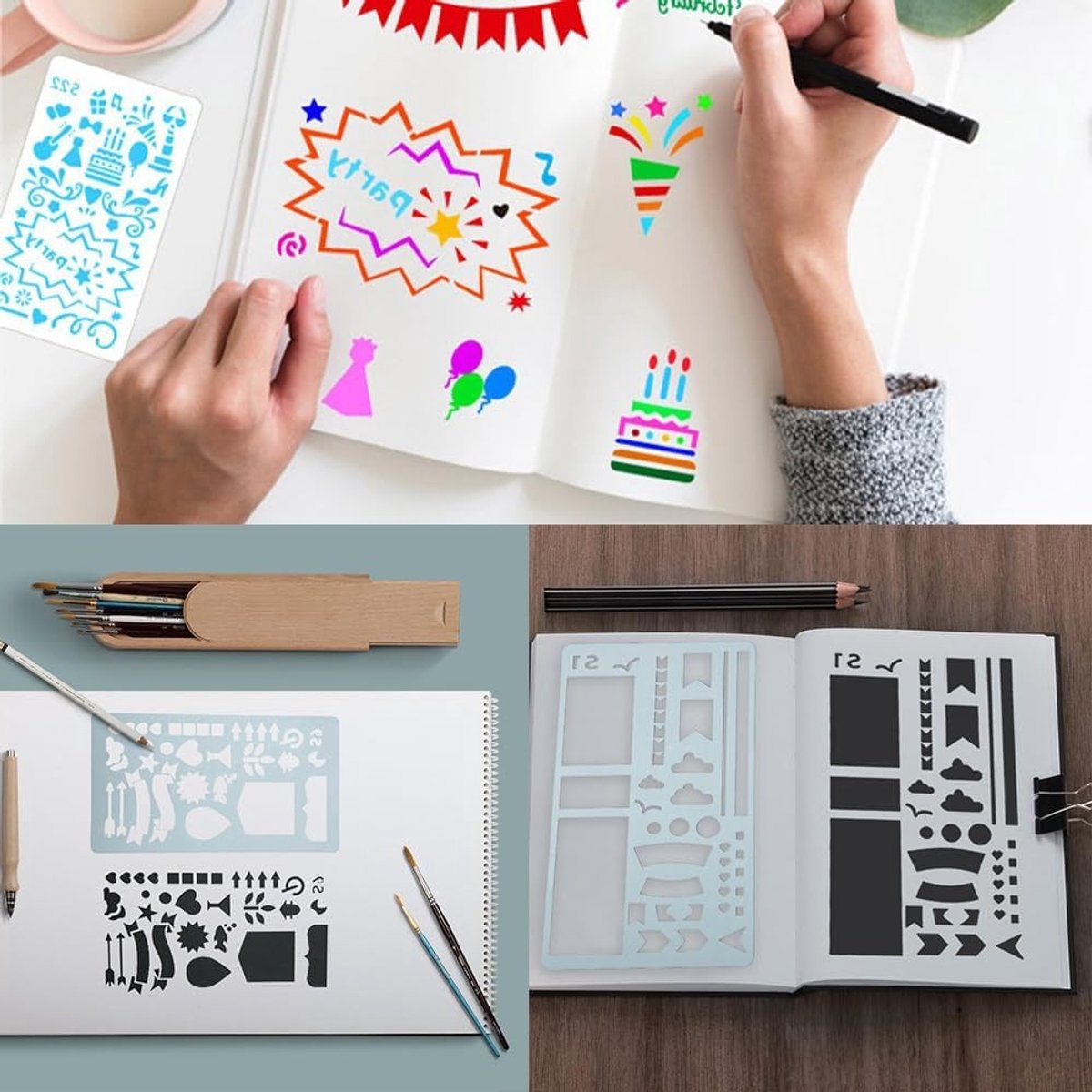 Geometrische Tekenmalen Set van 24 Bladen, Herbruikbare Sjablonen voor Schilderen, Notitieboek en Scrapbooking, Perfect voor Kunstprojecten en Plannen — cadeau in Hobby - foto 4