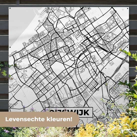 Affiche de Jardin Carte - Rijswijk - Zwart - Wit - 200x200 cm - Toile de jardin - Affiche extérieure