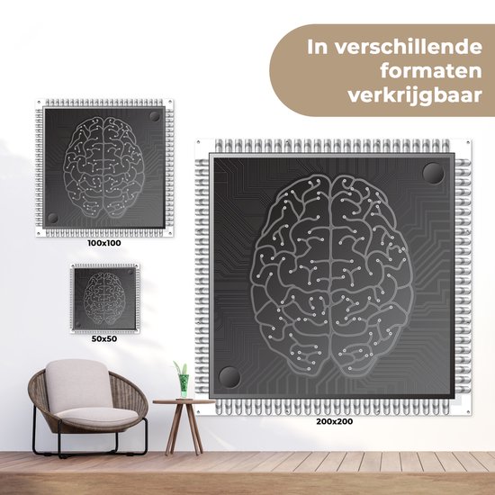 Tuinposter 200x200 cm - Tuindecoratie Een illustratie van kunstmatig gevormde hersenen - Poster voor in de tuin - Buiten decoratie - Schutting tuinschilderij - Tuindoek muurdecoratie - Wanddecoratie balkondoek
