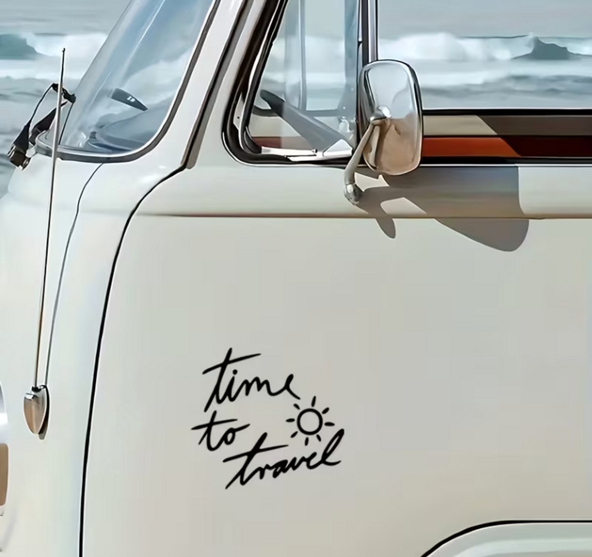 Fardmell Auto Sticker “Time to Travel” – Waterproof Vinyl – Autosticker Reizen – Laptop / Koffer / Raam Sticker