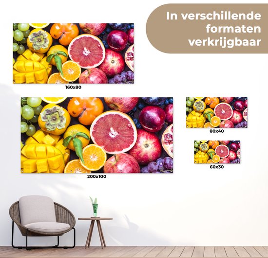 Tuinposter 160x80 cm - Tuindecoratie Fruit - Regenboog - Kleuren - Poster voor in de tuin - Buiten decoratie - Schutting tuinschilderij - Tuindoek muurdecoratie - Wanddecoratie balkondoek
