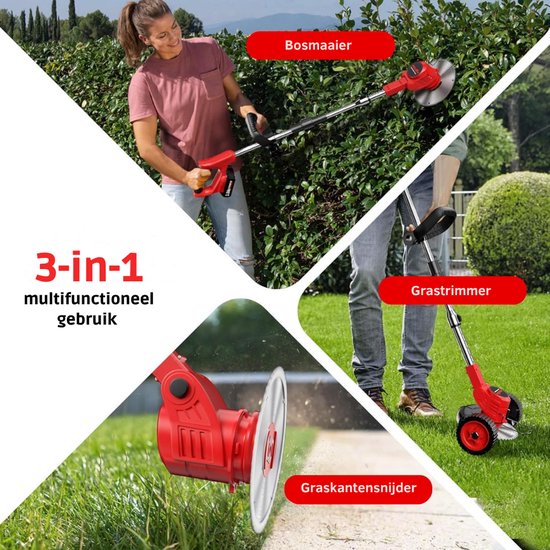 HEZIVO® 4-in-1 Grastrimmer Elektrisch - Bosmaaier Draadloos - Kantenmaaier met Accu - Onkruidborstel - 3 Soorten Snijmessen - 21 V van Merkloos	 — afbeelding 4