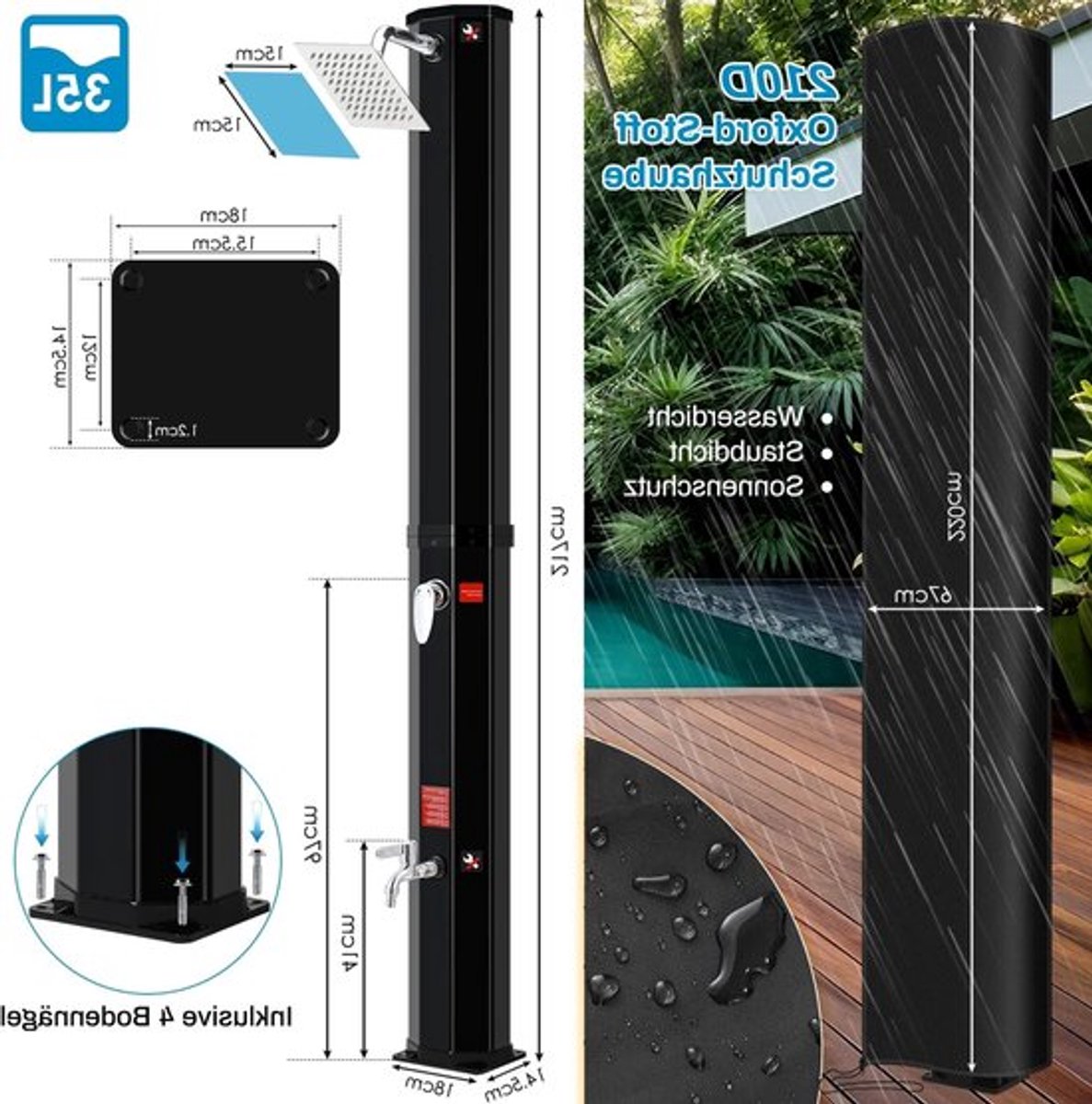 Solar Douche - Douchekraan - Douchepaneel - Camping Douche - Zonnedouche - 35L Solar Showe