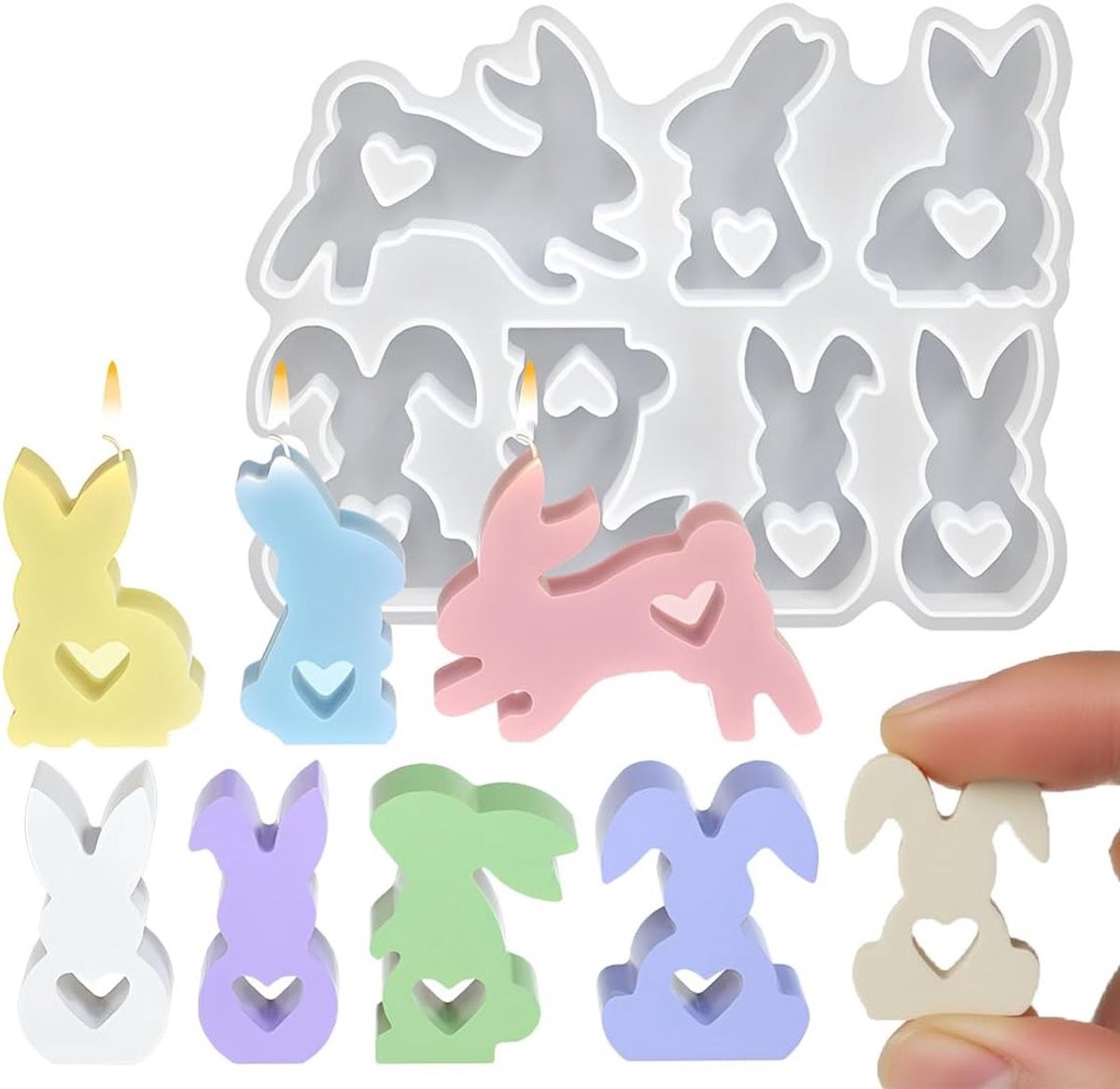 Set van 7 Silicone Mallen voor Pasen - DIY Mallen voor Paashaas en Paaseieren, Perfect voor Bakken en Creatieve Projecten