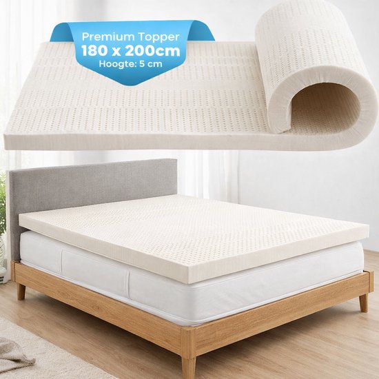 AirBalance™ Matras Topper 180x200cm - Topmatras 5 CM - latex topper tegen rugpijn - ademend - anti allergisch - 100% natuurlijk
