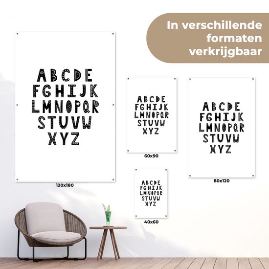 Illustration alphabet lettres noires sur fond blanc 80x120 cm