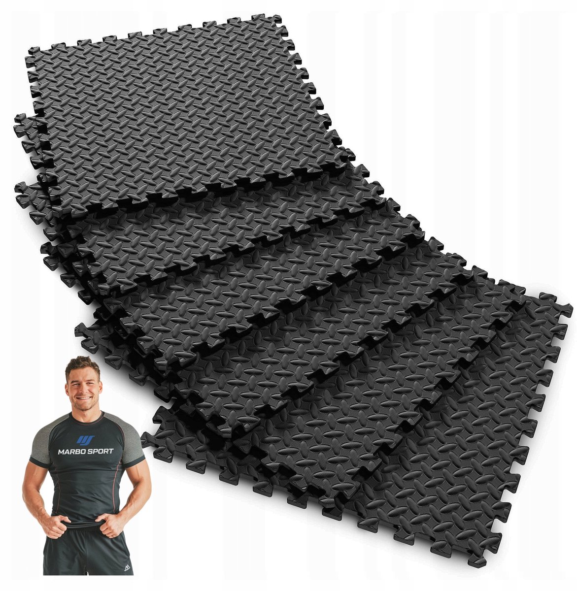 Marbo Sport - Puzzelmat fitness - Fitness Floor Mat - 12 mm - 186 x 126 cm - Vloerbescherming voor thuisgym en Home Gym - Antislip trainingsmat - Zwart