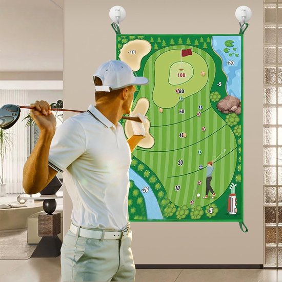 Golfset met slagmat en 16 kleefballen voor thuis, tuin of kantoor - Ideale golfcadeau voor binnen en buiten van Merkloos — afbeelding 3