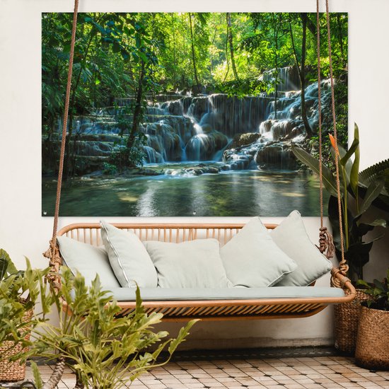 Affiche de jardin Palenque - Jungle waterfall in Palenque Mexico 180x120 cm - Toile de jardin / Toile d'extérieur / Peintures d'extérieur (décoration de jardin) XXL / Groot format!