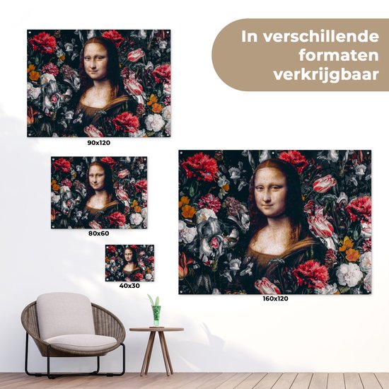 Décoration de Jardin Leonardo de Vinci - Mona Lisa - Fleurs - 40x30 cm - Toile de jardin - Affiche extérieure