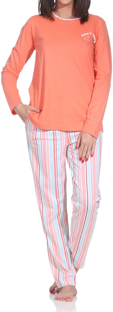 Normann dames lange pyjama in elegante strepenlook – ook in grote maten orange