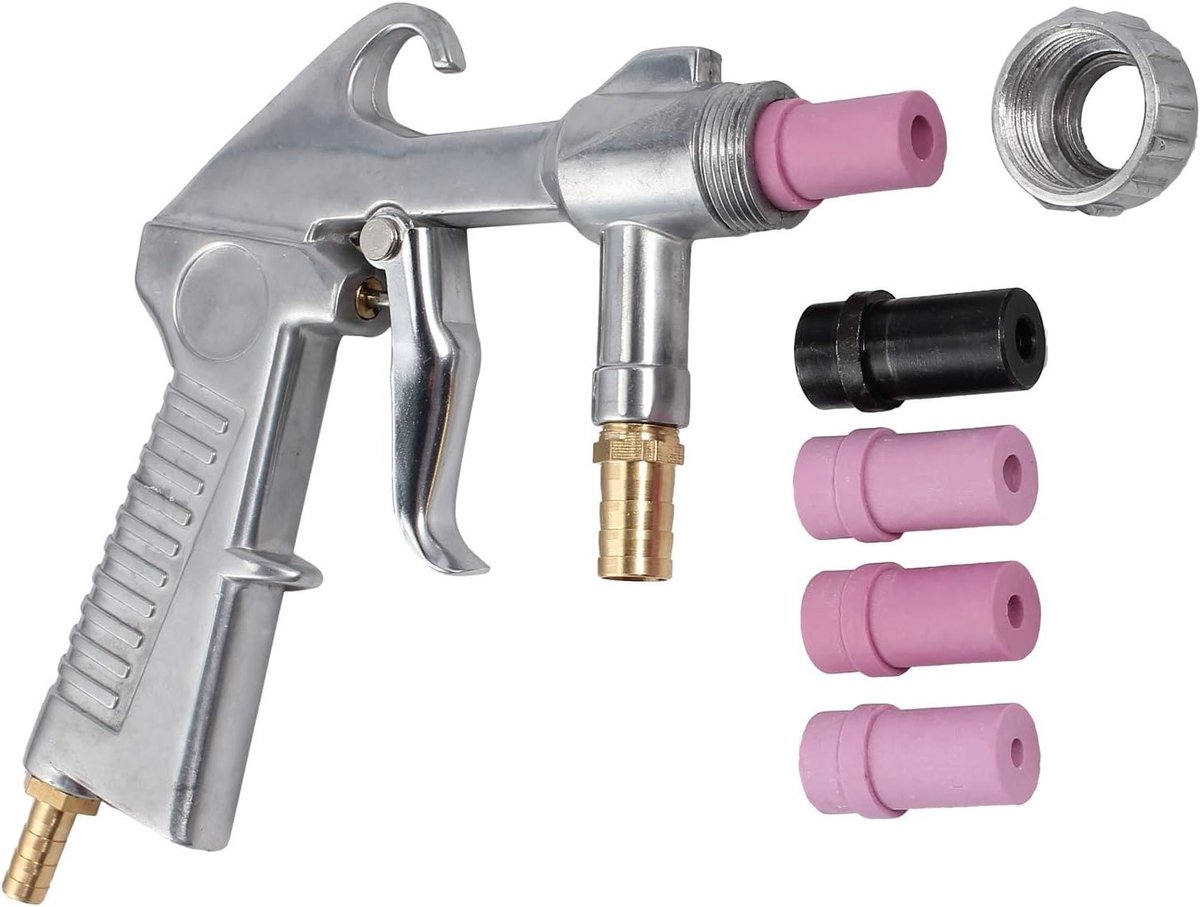 Professionele zandstraalpistool set met luchtcompressor en 4 keramische sproeiers voor DIY-projecten en industriegebruik
