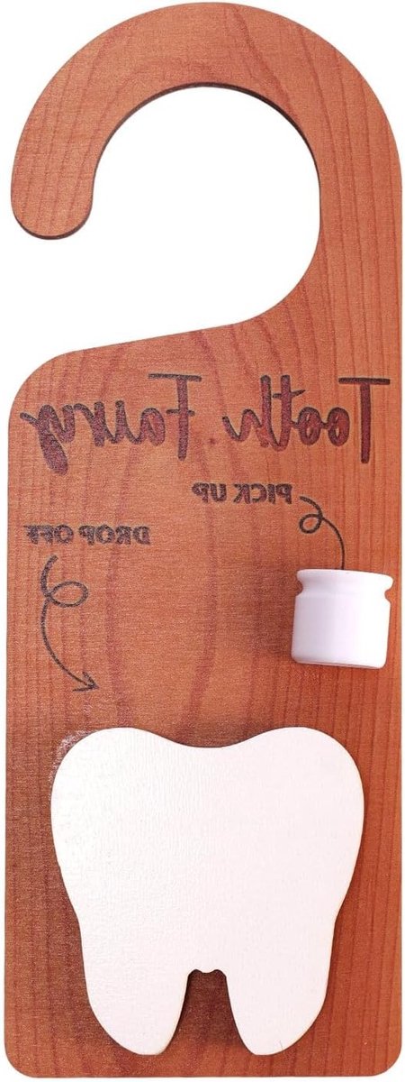 Houten Deurhanger in de Vorm van een Tandenfee, 25.5x9.5cm, Spaarbox voor Tanden met Geldgleuf om Goede Gewoonten te Stimuleren en Mijlpalen te Vieren