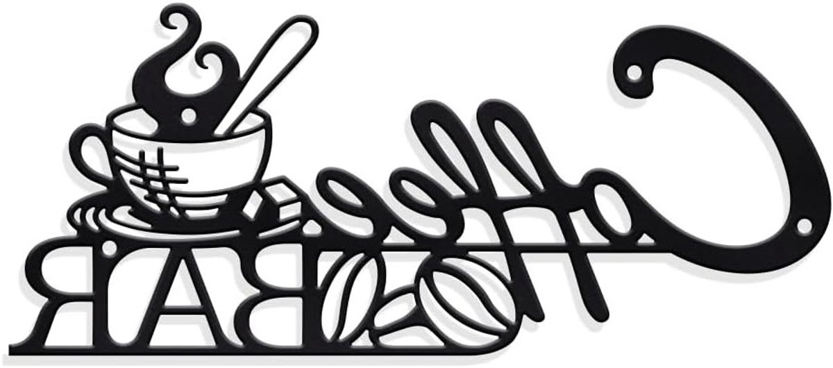 Metalen Wanddecoratie voor Koffieshop, 12.2x28.2cm, Wandbord voor Koffie en Thee, Wandkunst voor Thuis en Kantoor, Boerderijstijl Decoraties en Accessoires, Zwart