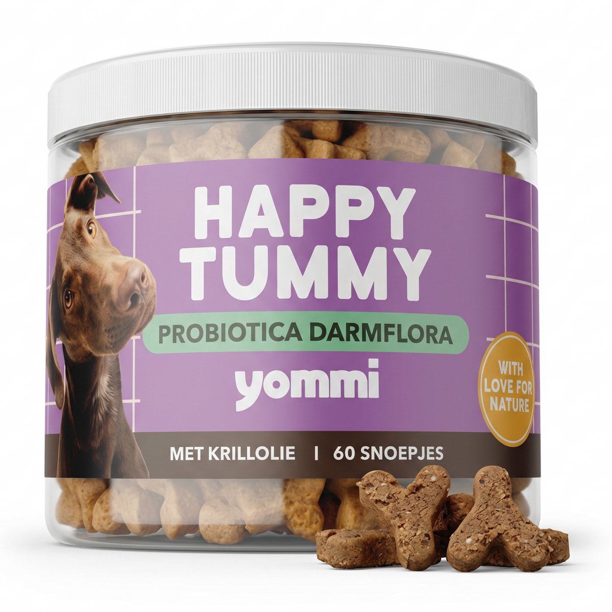 Yommi Probiotica Hond Darmflora Forte – Anti Jeuk & Ondersteunt Spijsvertering – Tegen Gevoelige Darmen & Ontlasting – Met Krillolie – 100% Natuurlijk – 60 stuks