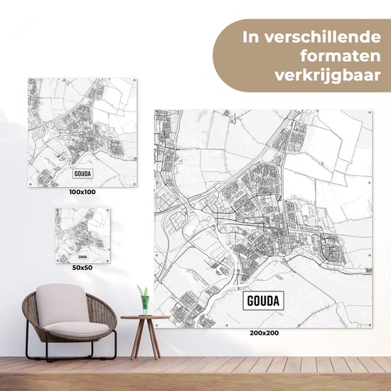 Carte de la ville affiche de jardin Gouda en vrac - Carte 100x100 cm - Toile de jardin / Toile d'extérieur / Peintures pour l'extérieur (décoration de jardin)