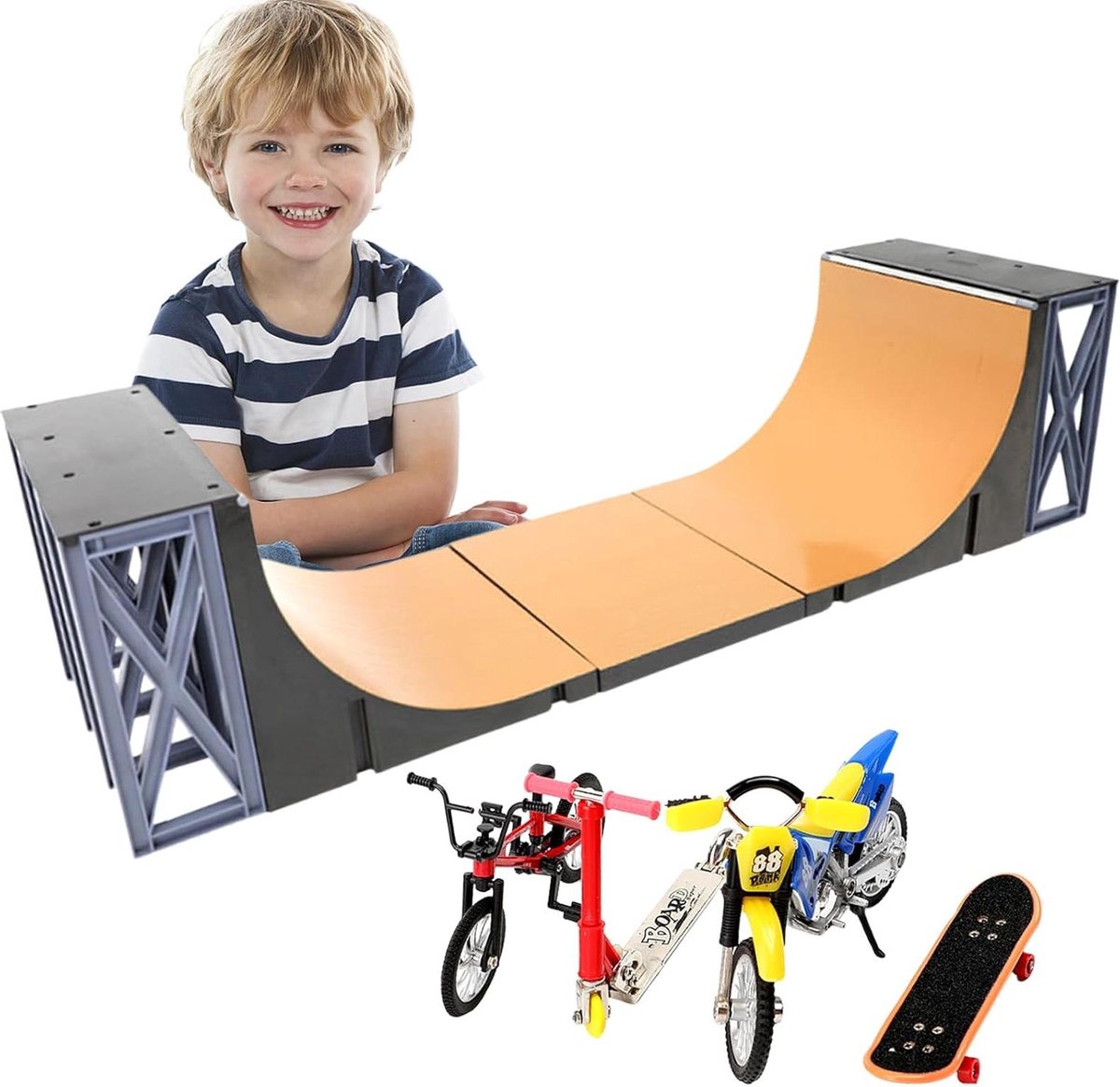 Vinger Skateboard Park Mini Skate Set Creativiteit Stimuleren Eenvoudig te Monteren 22x21x18 cm Blauw