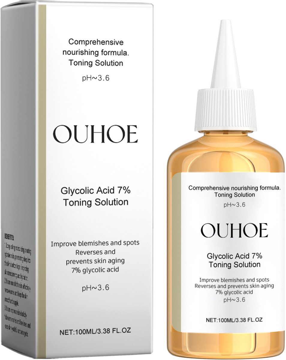 Glycolzuur 7% Toner | Glycolic Acid Toning Solution | Exfoliërende Gezichtstoner | Acne Behandeling | Poriën Verkleinen | Hydraterende Toner | Anti Aging Serum | Vette Huid | Huidverbetering | Egaliseert Teint | 100ml