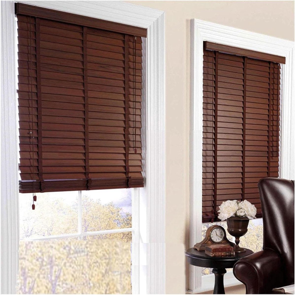Houten Jaloezieën - Houten Raambekleding - Raamdecoratie - Natuurlijk Massief Hout - 65x17