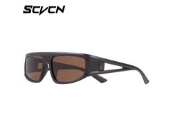 SCVCN S8521 Zonnebril | Gepolariseerde Zonnebril Heren Dames | UV400 Bescherming | Wayfarer Zonnebril |Retro Pilotenbril| Wrap around Vierkant Rechthoekig Montuur |Festival Bril | Fietsbril MTB | Casual Outdoor Zonnebril | Zwart Montuur | Bruine Lens