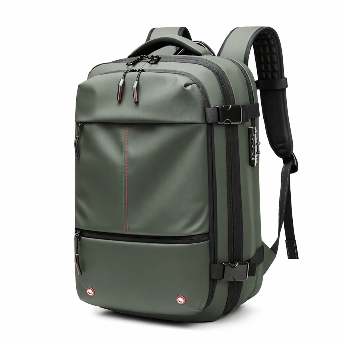 Vacuum Backpack 36-60L - Uitbreidbare Reisrugzak met Compressiesysteem - TSA Slot - 17 Inch Laptopvak - Groen+