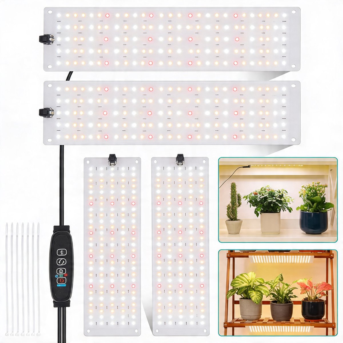 LED Plantenlamp Set van 4 met Timer – Volledig spectrum Krachtige Groei - Groeilamp voor Kamerplanten en Binnengebruik met 3 Modi - Energiezuinig