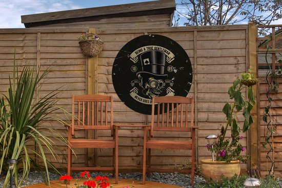 Garden Circle Skull - Chapeau - Vintage - 60x60 cm - Affiche de Jardin Ronde - Extérieur