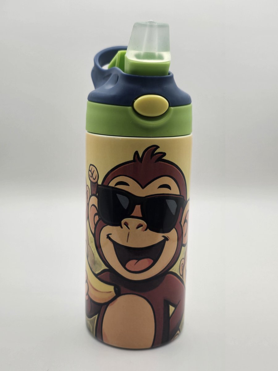 Drinkbeker - Aap - RVS - Groen/Blauw - BPA vrij - school - kind - naam
