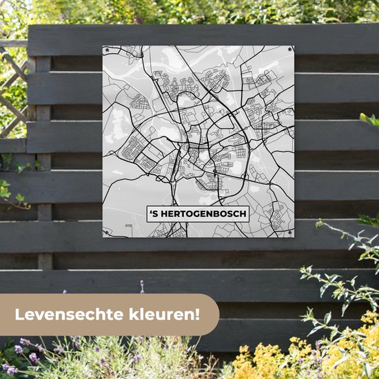 Tissu de jardin Plan de la ville - 's-Hertogenbosch - Grijs - Wit - 100x100 cm - Carte