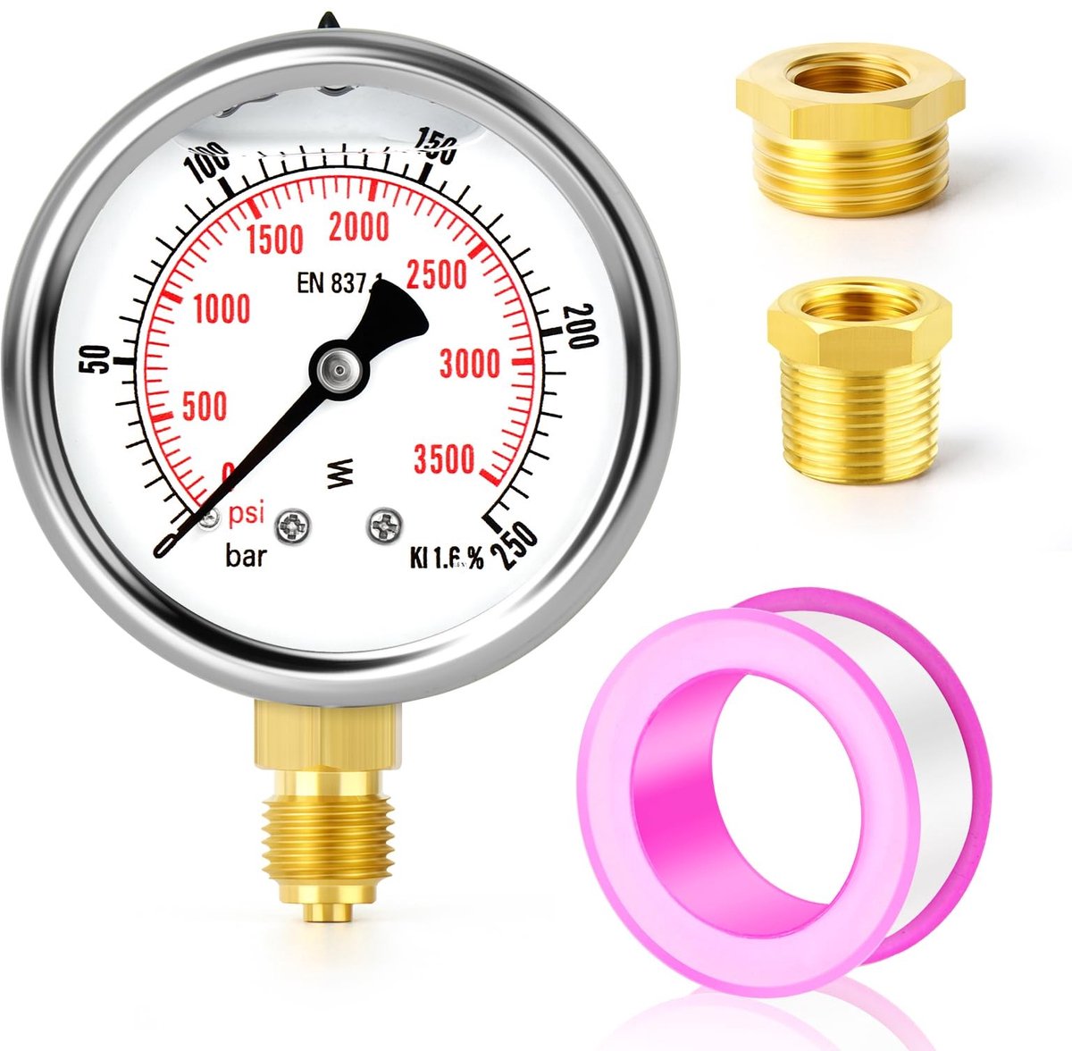 Dailygoods- Manometer Vloeistofgevuld - 0-250 Bar/0-3500 Psi - 2,5