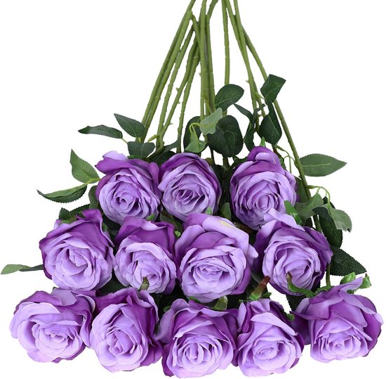 Dailygoody - Kunstrozen - Zijde Bloemen - Realistisch Ontwerp - Lichtpaars - Bruiloft Decoratie - Voor Thuis en Kantoor