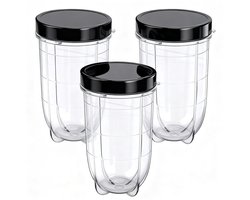 Dailygoody - 16oz Blender Cup - Vervangende Mok - Duurzaam en Veilig - Transparant + Zwart - Sap Glazen Accessoires - Geschikt voor Magic Bullet - 3 S...