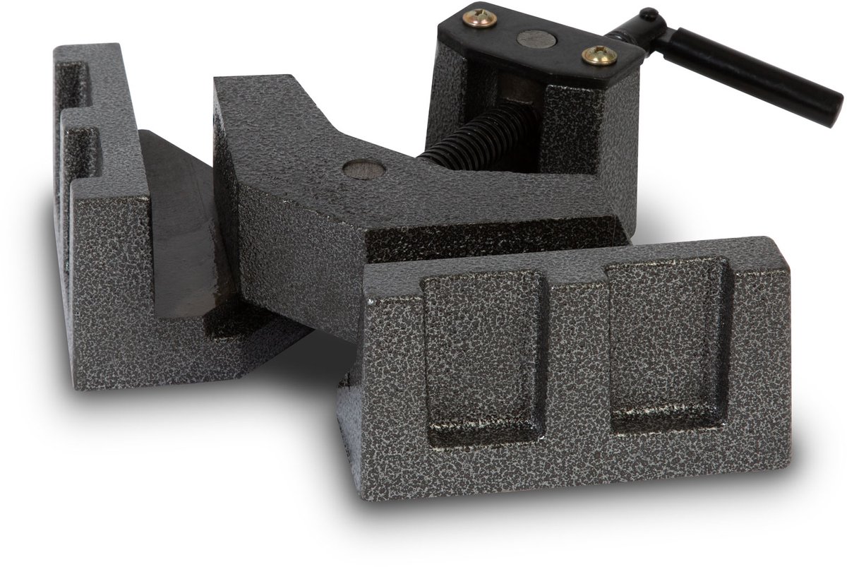 EBERTH 90-graden hoekbankschroef, hoekklem, hoekklem, 104 mm bekbreedte, 60 mm klembereik, verstekklem van massief gietijzer met stalen spindel, voor metaallassen en houtbewerking, bekhoogte 34 mm
