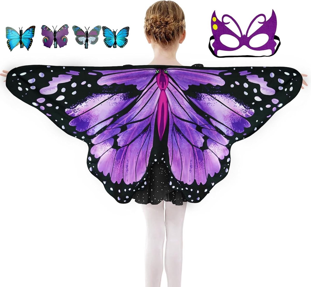 Vleermuisvleugels Kostuum voor Kinderen met Cape, Masker en Haarclip, Perfect voor Carnaval en Feestjes