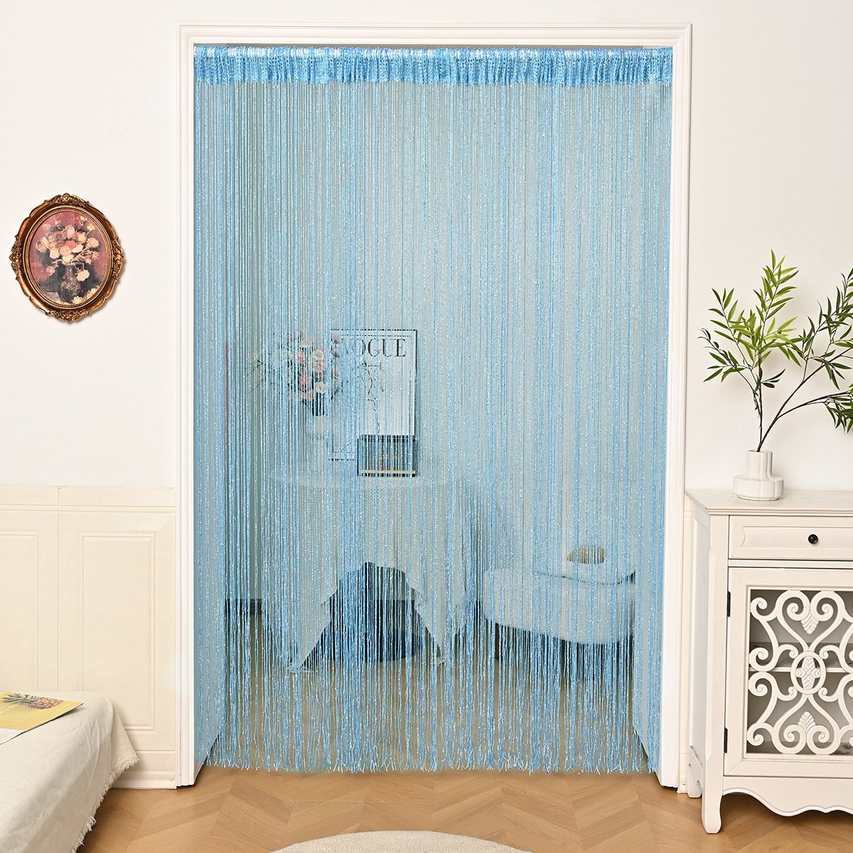 Deurgordijn - Kralengordijn - Polyester - Siergordijn - Vliegengordijn - Eenvoudige Installatie - Luxe Deurhor - Horgordijn - Vliegengordijn Kralen - Modern Design - Gratis snijden - Geschikt voor deuren, ramen, decoratie-Blauw, 100*200cm (1 stuk)