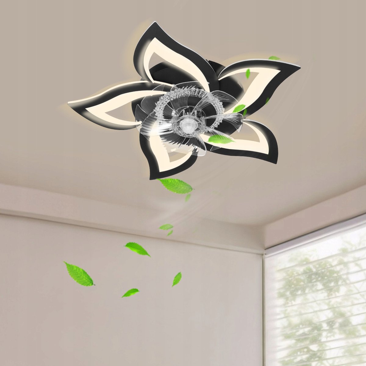 Slimme Plafondventilator met LED Lamp - 50W Energiezuinige Plafondlamp - Bediening via Afstandsbediening én App - Met Instelbare Windsnelheden-Zwart