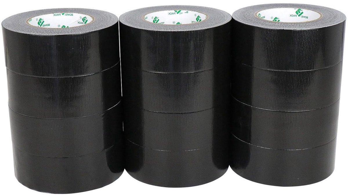 Zwarte Textieltape - 12 Rollen van 50 mm x 50 m - Sterke Plakband - Handafscheurbaar - Versterkt Weefsel - Ideaal voor Reparaties en Klussen