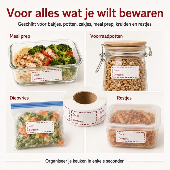 Azlanway 200 Stuks Diepvriesetiketten Zelfklevend – 3x6 Cm Met Stift, Verwijderbare Voedingsdatumstickers Voor Koelkast & Keuken