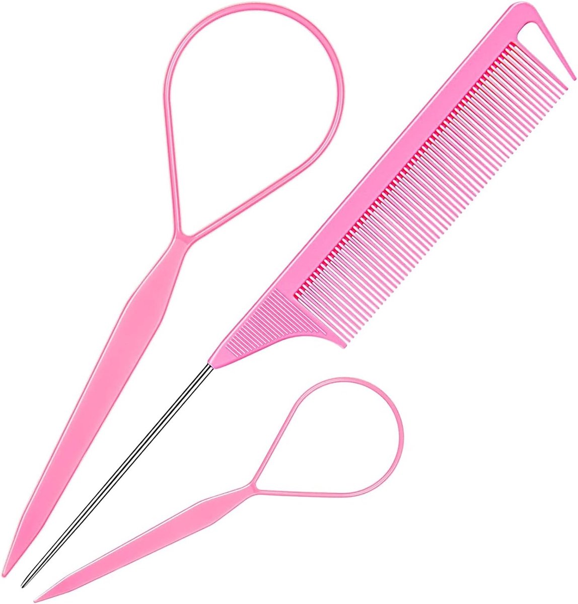 Haarstylingtool met lus, vlechthulp voor Franse vlechten met puntkam — Roze