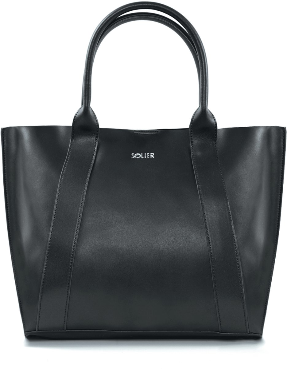 Solier FL30 Serena - Leren dames shopper - Geschikt voor A4 - Met verstelbare schouderriem - Zwart