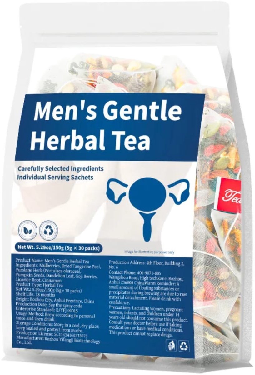 Mannelijke Ondersteuning Kruidenthee – Vitaliteit & Energie – 30 Krachtige Sachets (150g) – Natuurlijke Mix met Goji & Pompoenzaad
