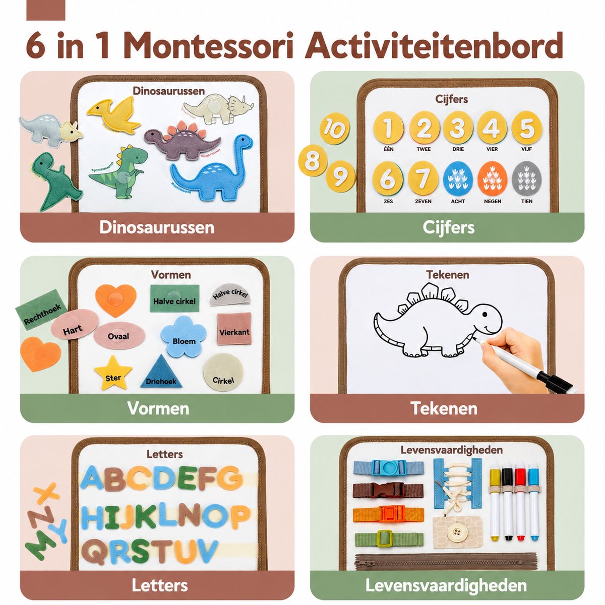 Baby Sonrisa Busy Board - Montessori Speelbord - Dino Activiteitenboek - Educatief Speelgoed - Sensorisch Speelgoed - Leeftijd 1 tot 4 Jaar — afbeelding 8