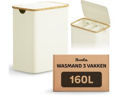 Avela Wasmand 3 vakken met deksel - 160L - Beige - Wassorteerder
