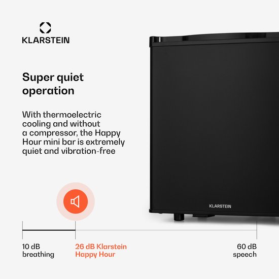 Klarstein Minibar minikoelkast voor op de kamer, minikoelkast voor drankjes, snacks en cosmetica, kleine , kleine en stille koelkast, verstelbare planken, kleine Skincar koelkast 5-22°C, 45L - 26 dB - voor Kantoor - Compact Vrijstaand van Klarstein — afbeelding 5