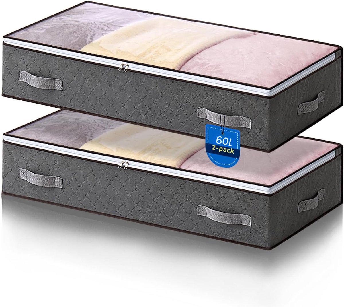 HEZIVO® Opbergbox onder Bed - Opbergtas - Slaapkamer Organizer - Met Ritssluiting - 2 Stuks - Grijs