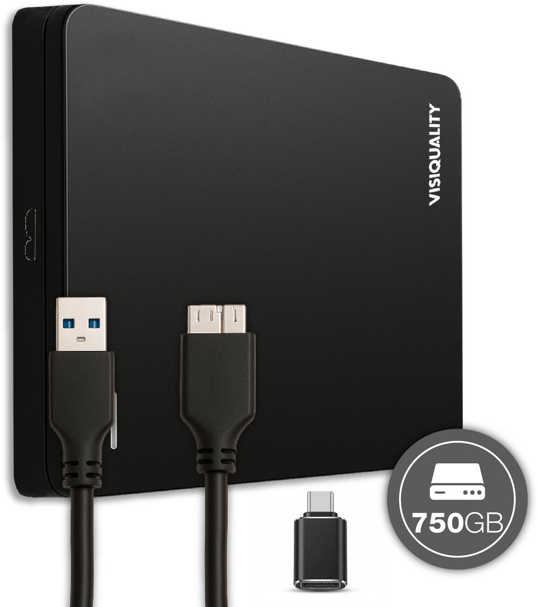 VisiQuality High-Speed Externe Harde Schijf 750 GB - Draagbare Harde Schijf USB 3.0 - Voor Windows & Mac - Xbox & PS4 games - Compact - Zwart