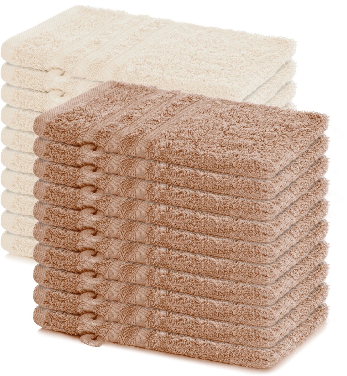 Lavea® Set van 20 washandjes 15x21 cm – 100% katoen – Zacht en absorberend – Ideaál als washandje, gastendoekje of handdoek voor dagelijks gebruik – Cappuccino en Crème
