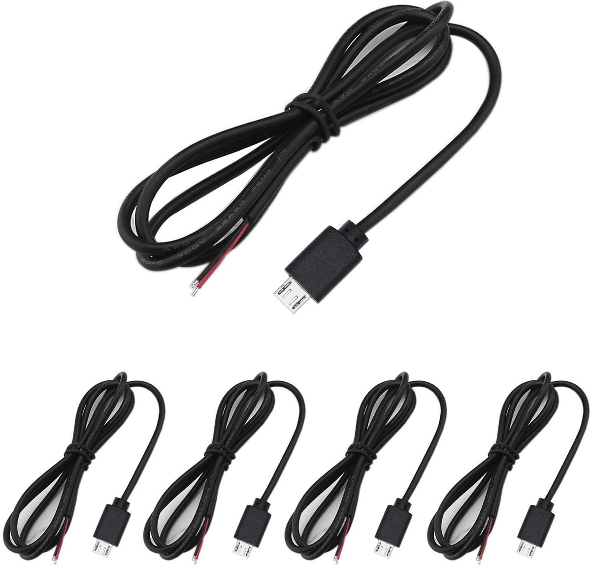Dailygoody - Micro-USB Pigtail Kabel 2-Pin 100 cm - 22 AWG 3A USB Plug